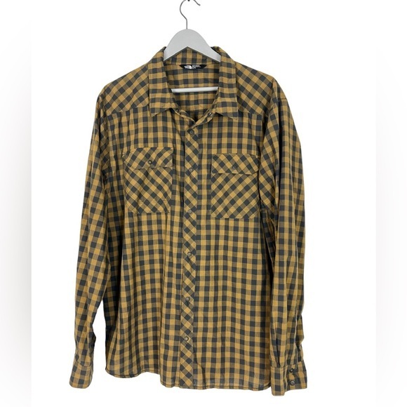 THE NORTH FACE Mens XL Long Sleeve Casual Snap Button Down Shirt Navy Gold - Picture 1 of 9
